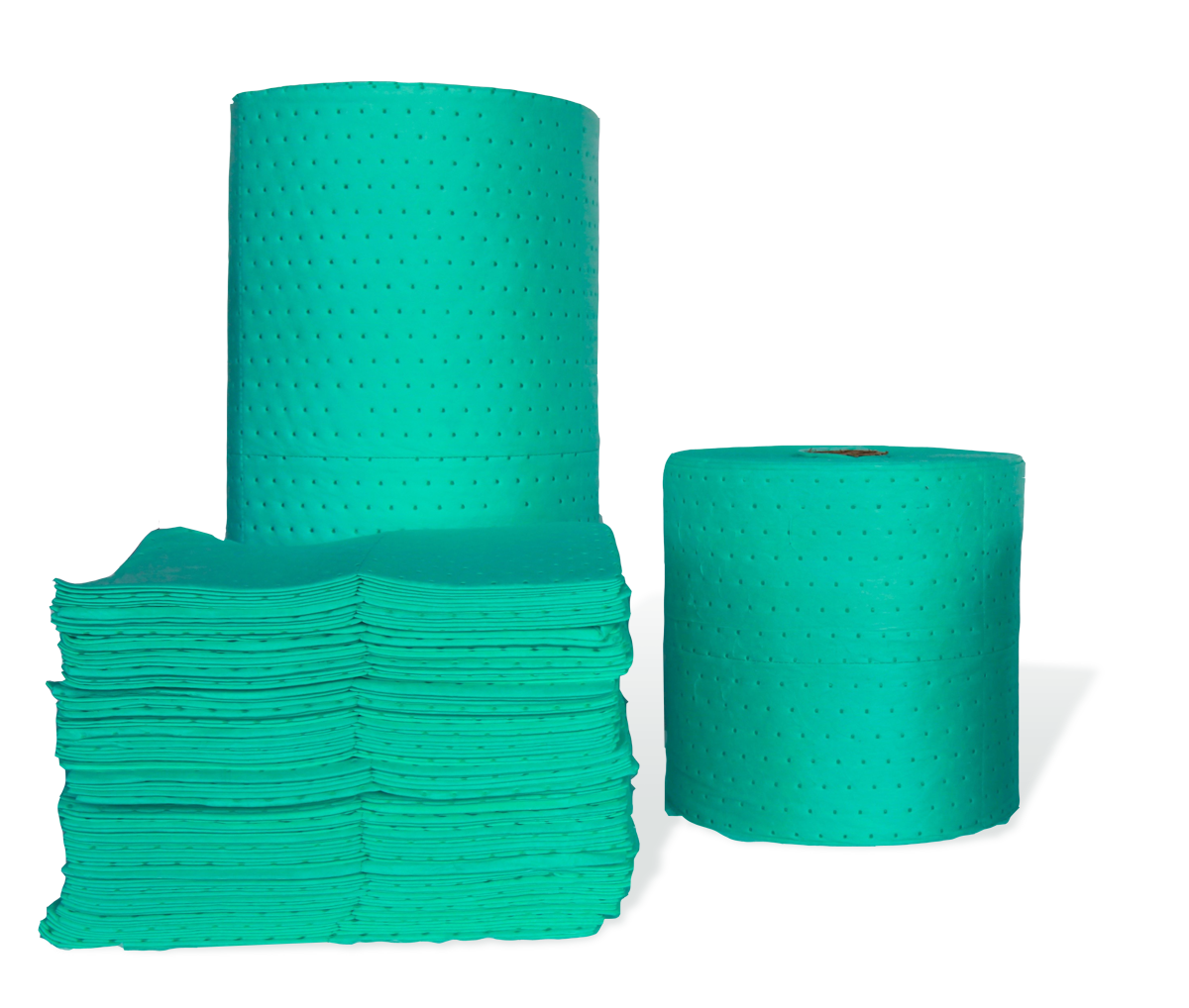 Green hazmat absorbent pads and rolls